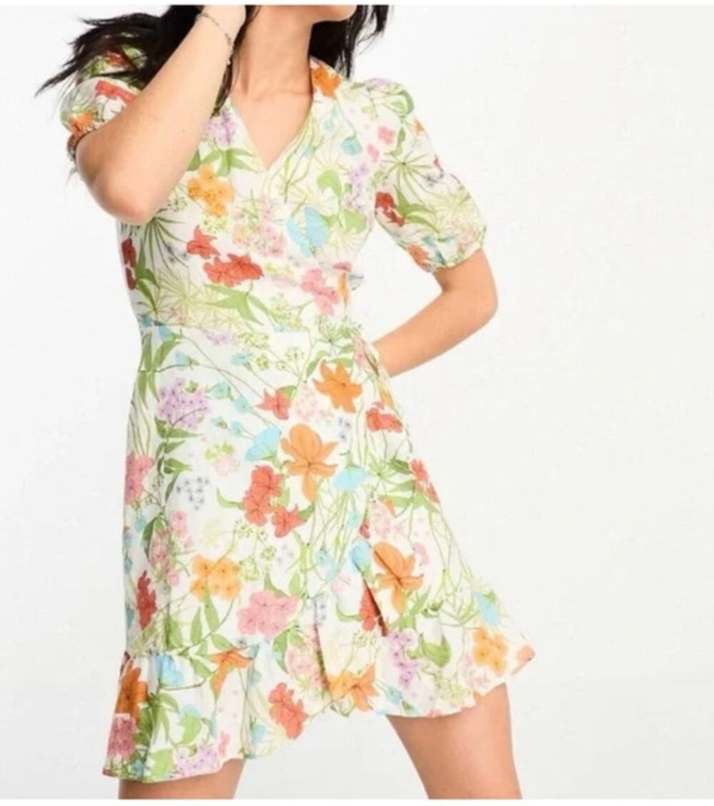 & Other Stories Floral Linen Wrap Dress Sz 38 US 6